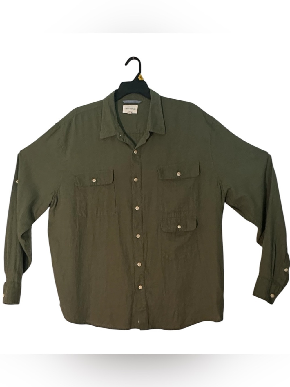 Lucky Brand Olive Green Shirt with White Label. Size XXL.